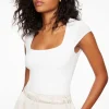 Tees & Tanks | Tees & Tanks-Dynamite Tana Sculpt Short Sleeve Square Neck Bodysuit White
