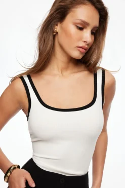 Tees & Tanks | Tees & Tanks-Dynamite Tayla Ribbed Scoop Tank Top White