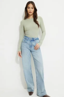 Tees & Tanks | Long Sleeve Tops-Dynamite Tedi Ribbed Long Sleeve T Shirt Green