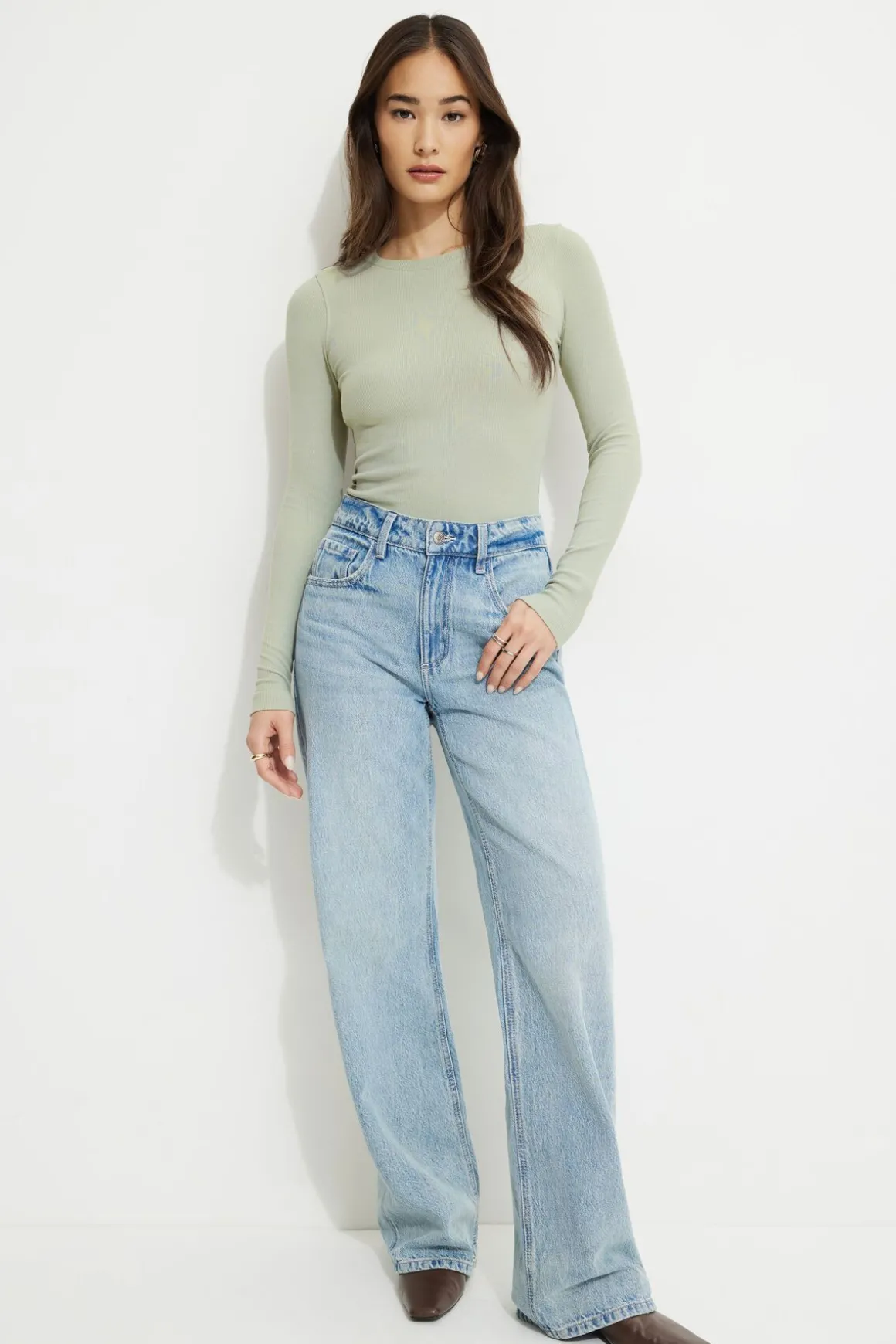 Tees & Tanks | Long Sleeve Tops-Dynamite Tedi Ribbed Long Sleeve T Shirt Green