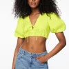 Blouses & Tops | Blouses & Tops-Dynamite Tie Front Puff Sleeve Top Green