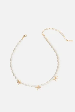 Necklaces-Dynamite Triple Bow Pearl Necklace White