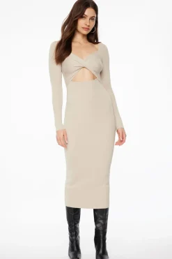 Dresses & Jumpsuits | Midi & Maxi Dresses-Dynamite Twisted Cutout Midi Dress Brown