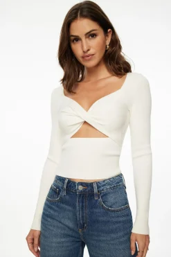 Sweaters | Long Sleeve Tops-Dynamite Twisted Cutout Sweater White