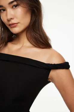 Tees & Tanks | Tees & Tanks-Dynamite Twisted Off Shoulder Top Black