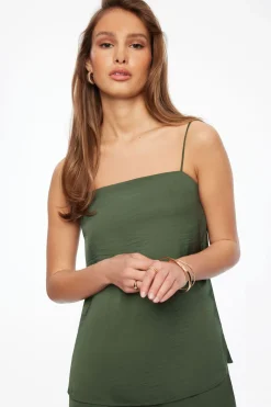 Blouses & Tops | Matching Sets-Dynamite Vented Satin Long Cami Green