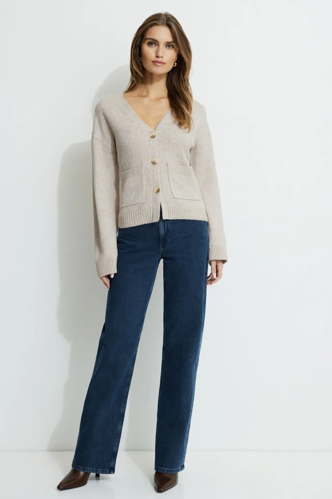Sweaters & Cardigans | Sweaters-Dynamite V-Neck Button Cardigan Brown