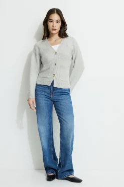 Sweaters & Cardigans | Sweaters-Dynamite V-Neck Button Cardigan Gray