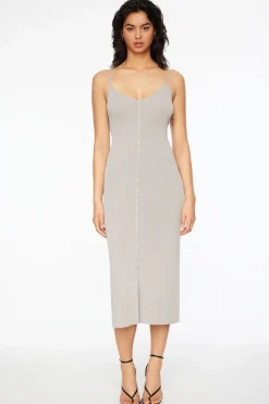 Dresses & Jumpsuits | Midi & Maxi Dresses-Dynamite V-Neck Button Down Midi Dress Gray