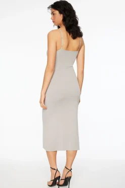 Dresses & Jumpsuits | Midi & Maxi Dresses-Dynamite V-Neck Button Down Midi Dress Gray