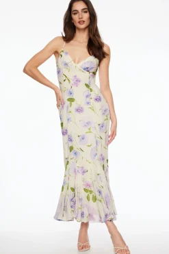 Dresses & Jumpsuits | Midi & Maxi Dresses-Dynamite V-Neck Pleated Maxi Dress Purple