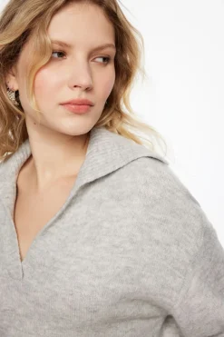 Sweaters & Cardigans | Sweaters-Dynamite V-Neck Polo Sweater Gray