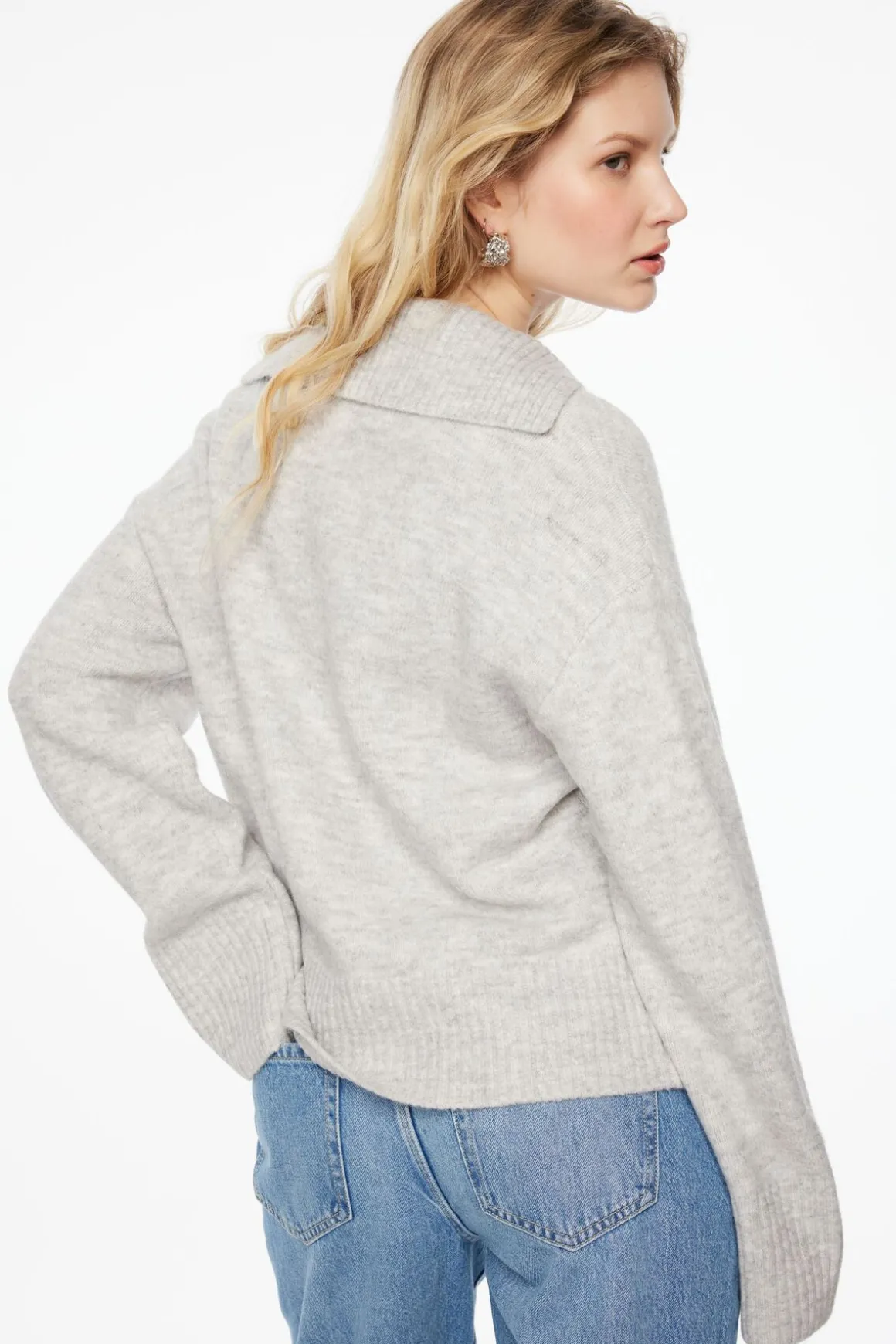 Sweaters & Cardigans | Sweaters-Dynamite V-Neck Polo Sweater Gray