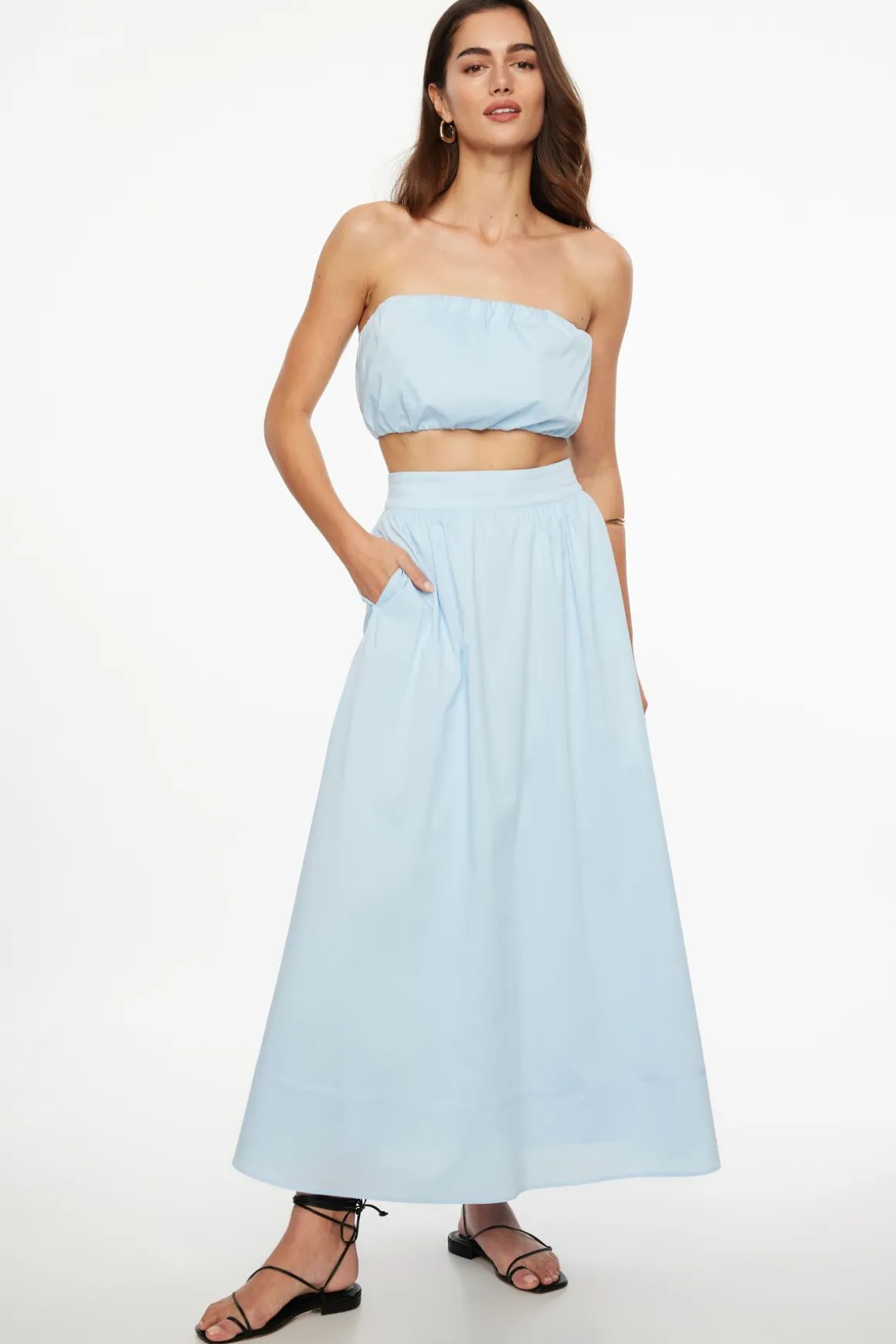 Skirts & Skorts | Matching Sets-Dynamite Voluminous Poplin Maxi Skirt Blue