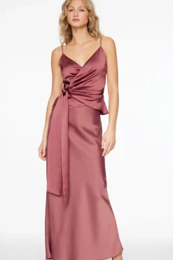 Blouses & Tops | Blouses & Tops-Dynamite Wrap Satin Camisole Blouse BURGUNDY